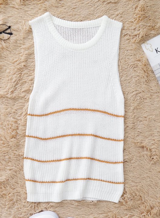 Women's Sweaters Striped Sleeveless Round Neck Sweaters