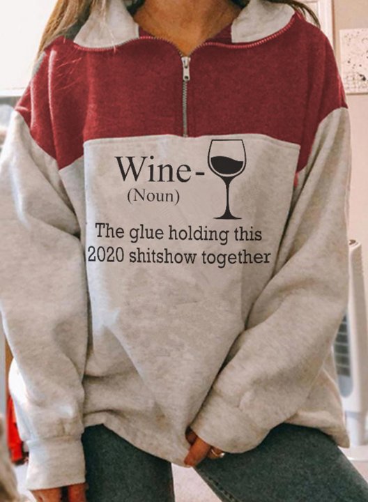 Wine The Glue Holding This 2020 Women's Hoodies Turn Down Collar Long Zip Sleeve Color Block Hoodie