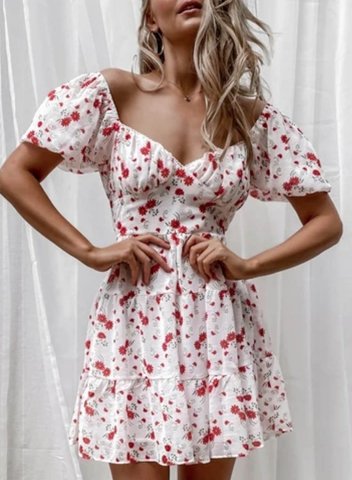 Women's Dress Floral Fit & Flare V Neck Short Sleeve Summer Date Cute Mini Dress