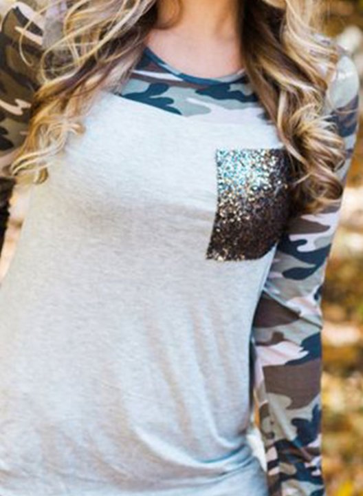 Camo Crew Neck Sweatshirt With Pockets