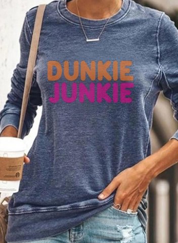 Women's DUNKIE JUNKIE Letter Print Long Sleeve Shirt Crew Neck Sweatshirt