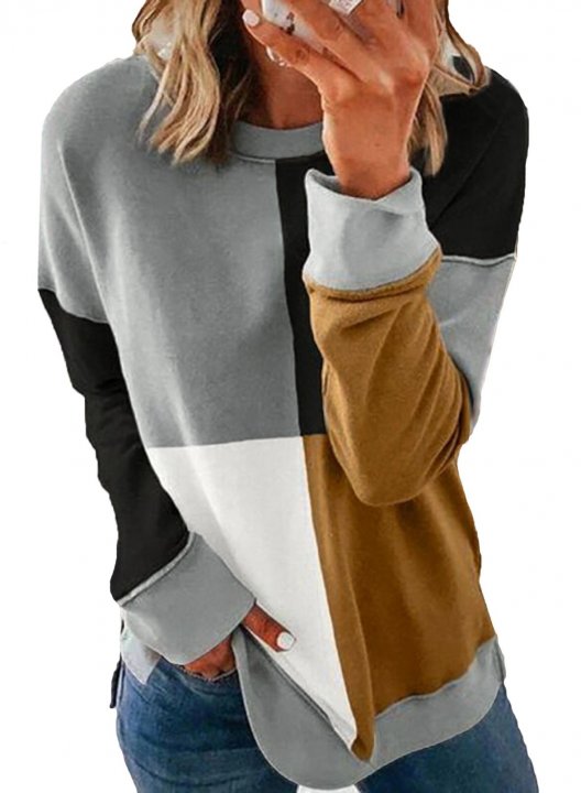 Color Block Round Neck Long Sleeves Sweatshirt