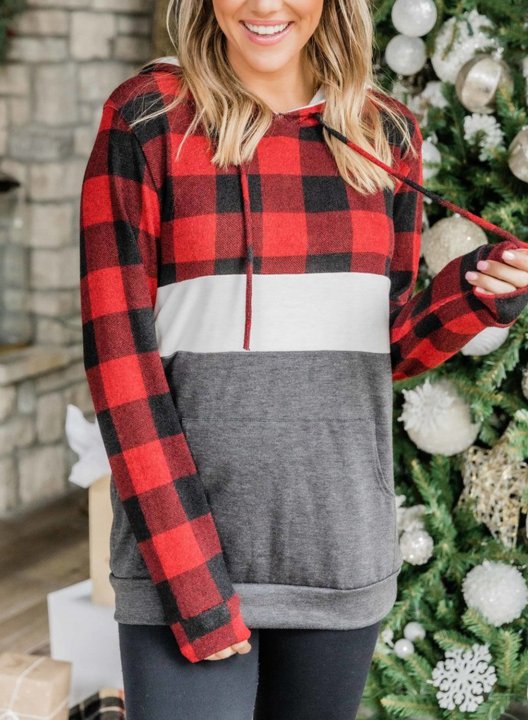 Color Block Plaid Daily Hoodie