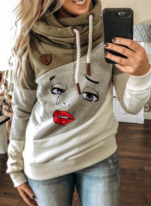 Women's Hoodies Portrait Turtleneck Drawstring Color Block Abstract Long Sleeve Casual Hoodies