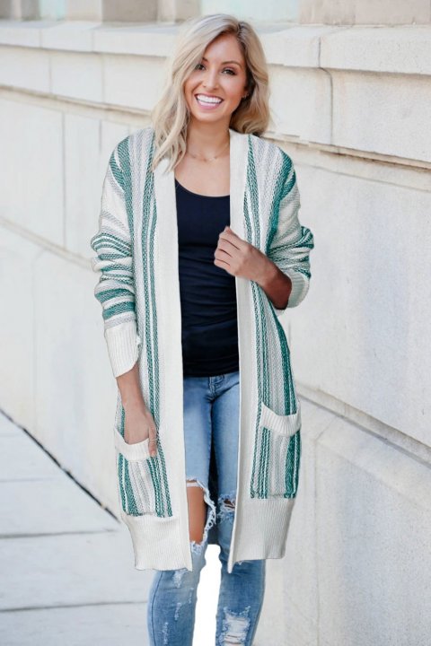 Women's Cardigans Pocketed Cotton Blend Cardigan