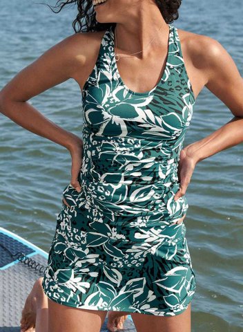 Women's One-Piece Swimsuits One-Piece Bathing Suits Floral U Neck Casual Swimsuits