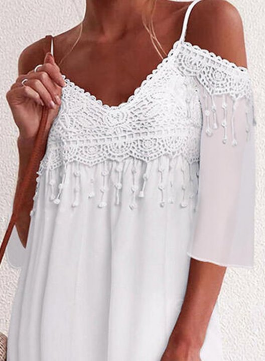 Women's Mini Dresses Cold Shoulder Lace Half Sleeve Boho Dress