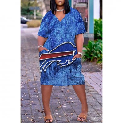 Women's Buffalo Bills Printed V-neck Casual Pocket Dress