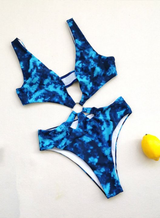 Women's One Piece Swimwear Color Block V Neck Casual One-Piece Swimsuits One-Piece Bathing Suits