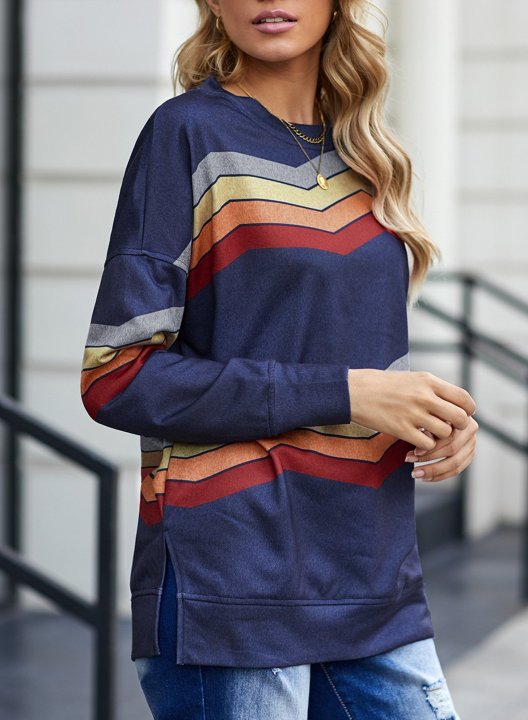 Striped Long Sleeve Round Neck Sweatshirt