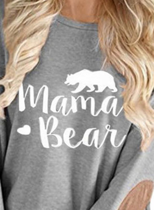 Women's T-shirt Mama Bear Loose Round Neck Batwing Sleeve Patch Sweatshirt