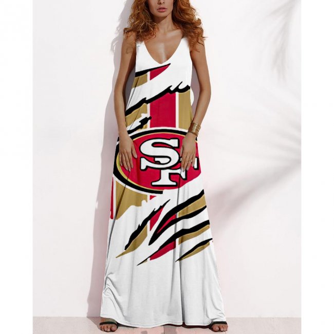 Women's Summer San Francisco 49ers Fan Print V-Neck Sleeveless Loose Long A-line Dress