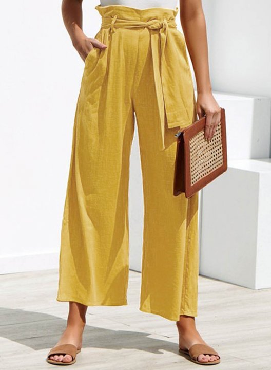 Women's Palazzo Pants Straight Solid High Waist Daily Ankle-length Vintage Pocket Waist Tie Pants