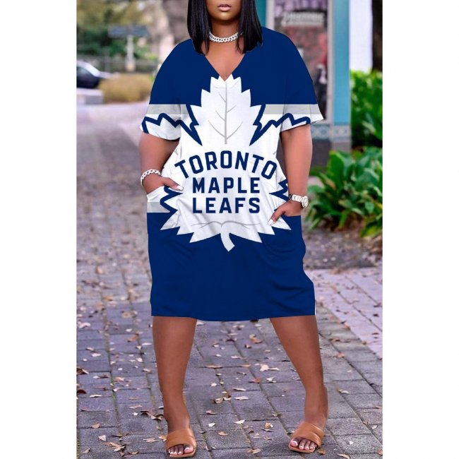 Women's Toronto Maple Leafs Printed V-neck Casual Pocket Dress