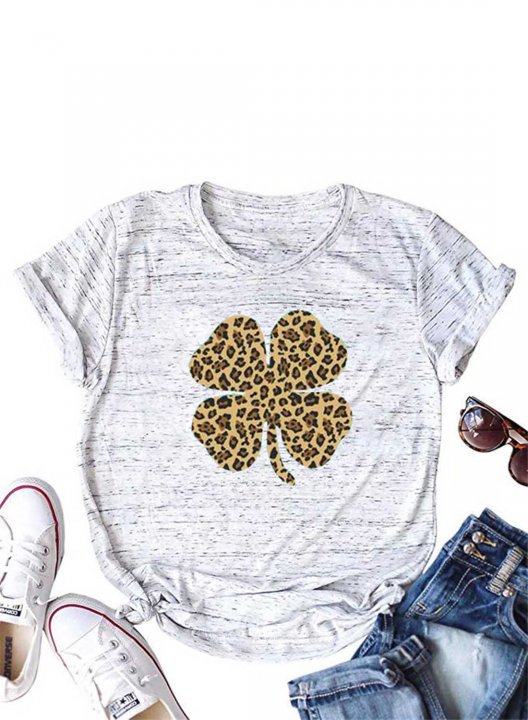 Women's T-shirts Leopard Round Neck Short Sleeve Casual Daily Summer T-shirts