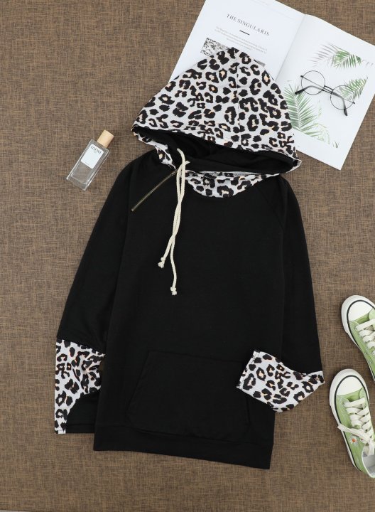 Long Sleeve Color Block Casual Hoodie