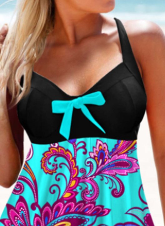 Women's Tankinis Knot Color Block Tribal V Neck Padded Vacation Tankini