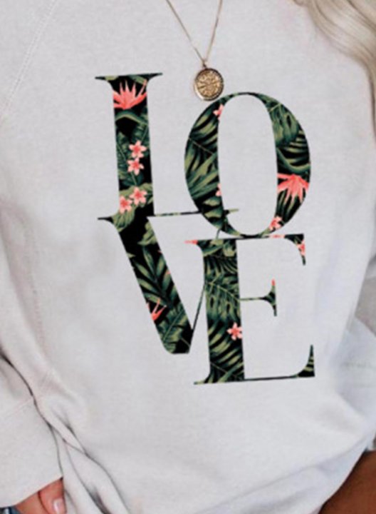 Women's Sweatshirt Letter Floral Color Block Round Neck Long Sleeve Casual Pullovers