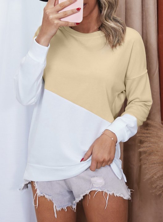 Color Block Long Sleeve Round Neck Casual Sweatshirt