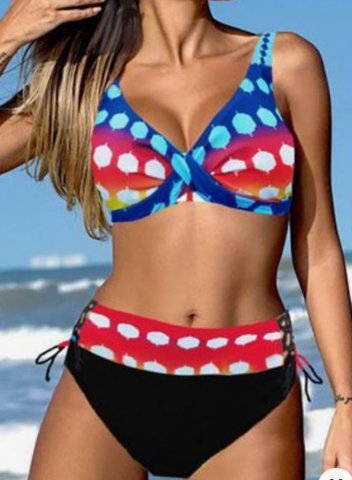 Women's Bikinis Polka Dot Color Block Twisted Padded Bikini Bathing Suits