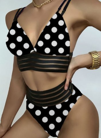 Women's Bikinis Polka Dot High Waist Sleeveless V Neck Padded Adjustable Wire-free Cut-out Beach Bikinis