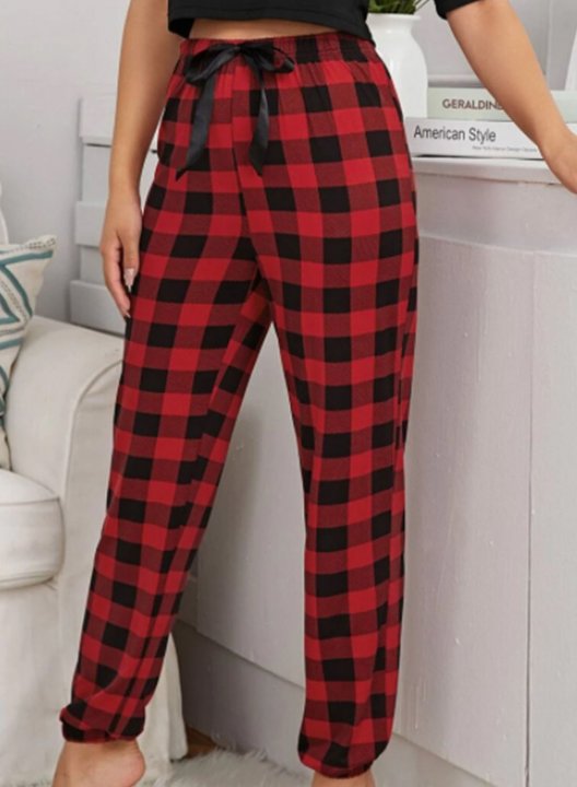 Women's Loungewear Sets Plaid Heart-shaped Short Sleeve Round Neck Slim Ankle-length Casual Loungewear Sets