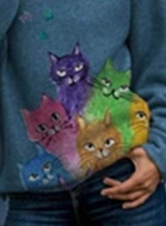 Women's Hoodies Colorful Cat Print Lively Hoodies