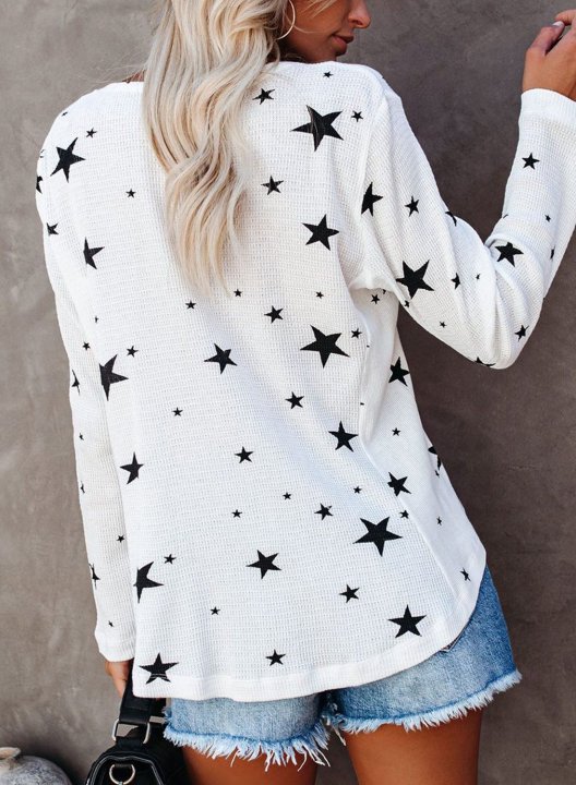 Star-pattern V Neck Long Sleeve Top