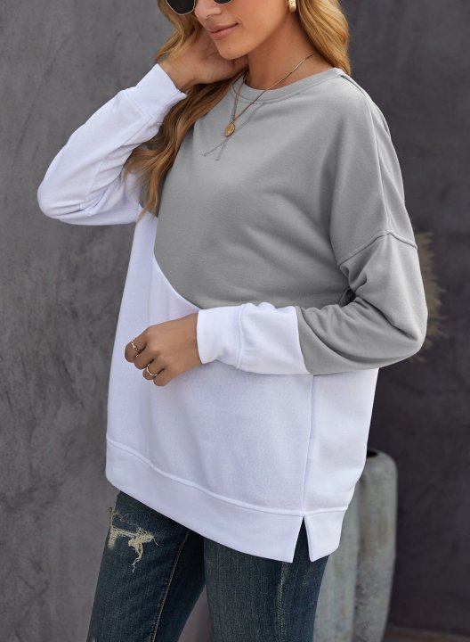 Color Block Long Sleeve Round Neck Casual Sweatshirt