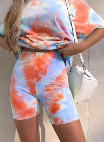 Women's Loungewear Sets Multicolor Block Half Sleeve Round Neck Daily Casual Two-piece Sets