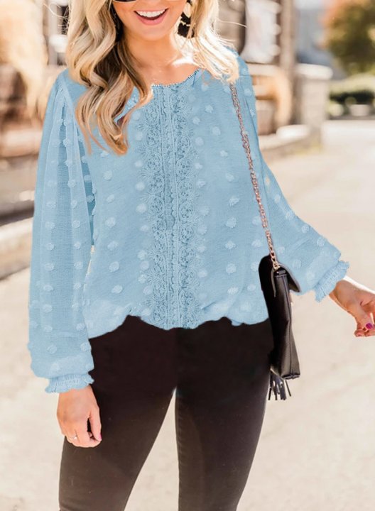 Tulle Lantern Sleeve Casual Blouse