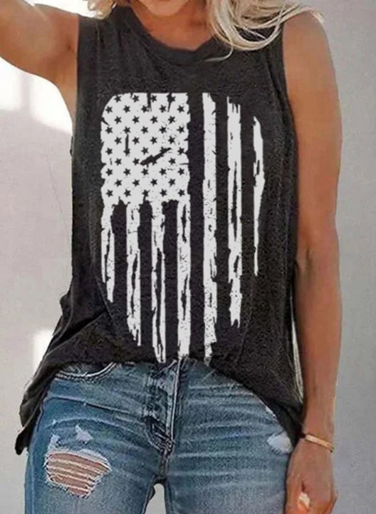 Women's Tank Tops American Flag Round Neck Tank Top