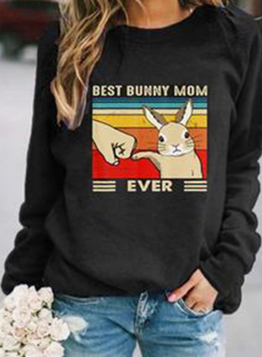 Women's Sweatshirts Letter Color Block Round Neck Long Sleeve Casual Daily Sweatshirts