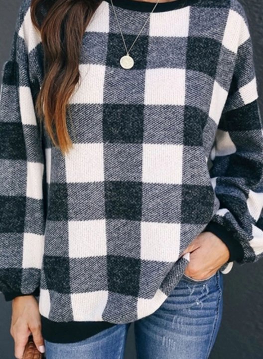 Fashionable Color Block Plaid Sweatshirt