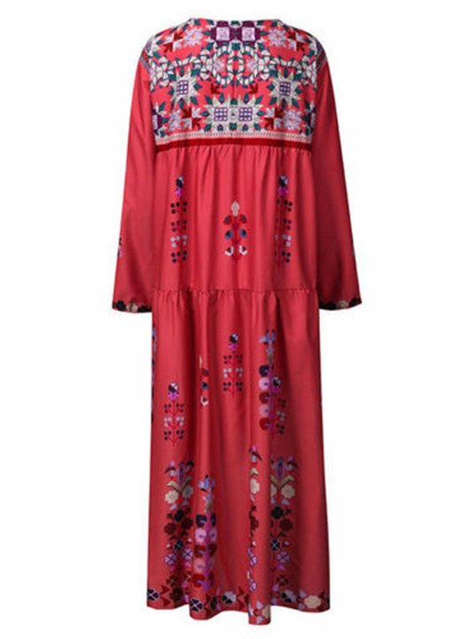 Women's Maxi Dresses Floral Multicolor Long Sleeve V Neck Boho Maxi Dress