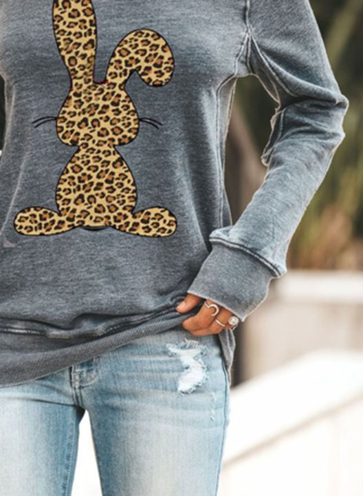 Women's T-shirts Leopard Animal Print Long Sleeve Round Neck Daily T-shirt