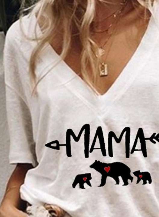 Women's T-shirts Mama Bear Short Sleeve V Neck Daily T-shirt