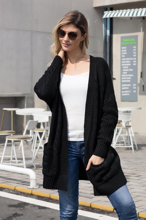 Women's Cardigans Knit Texture Long Cardigan