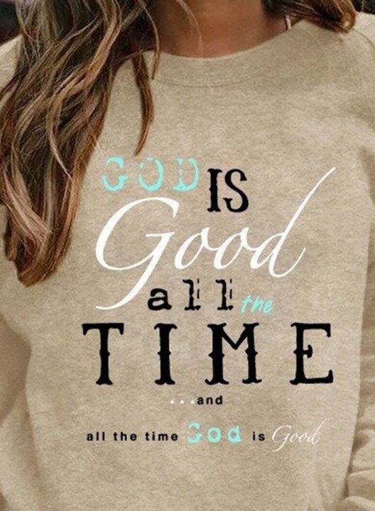 Women's God is Good All The Time Quotes Sweatshirt Solid Letter Long Sleeve Round Neck Daily Casual Sweatshirt