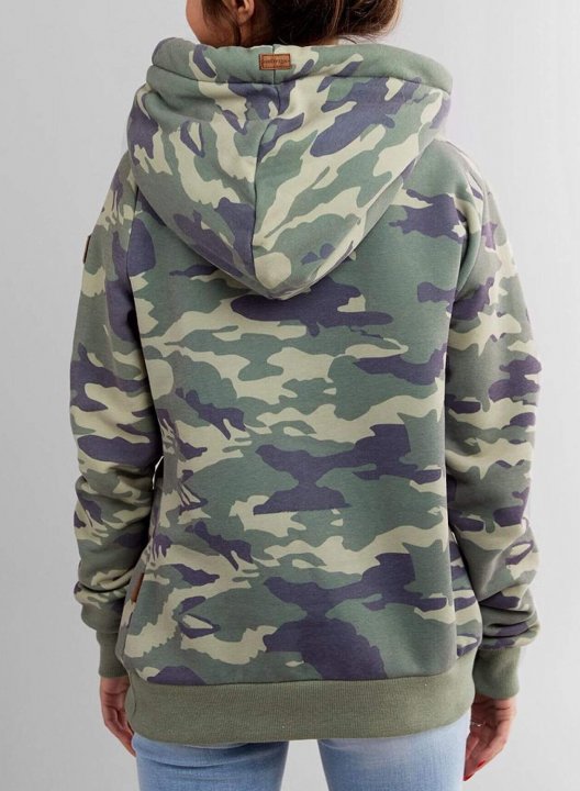 Women's Camo Long Sleeve Hooded Sweatshirt mit Drawstring