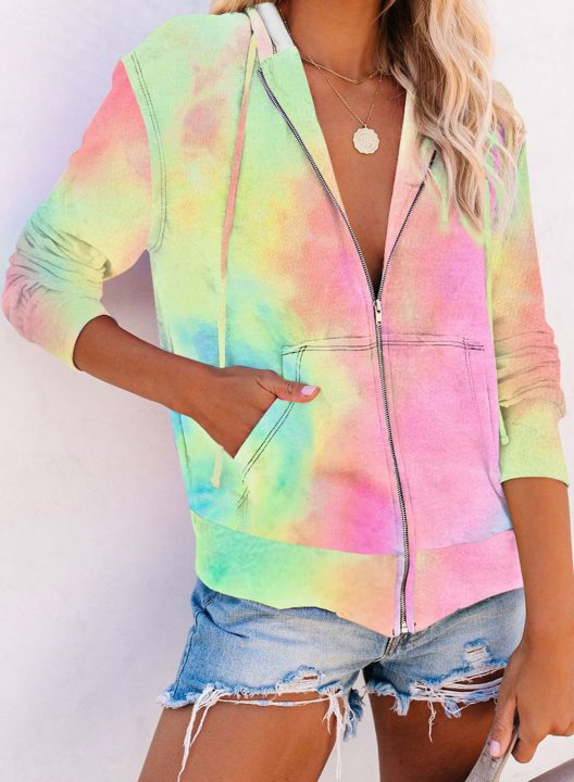 Women Tie-dye Hoodie zip up Sweatshirt Jacket