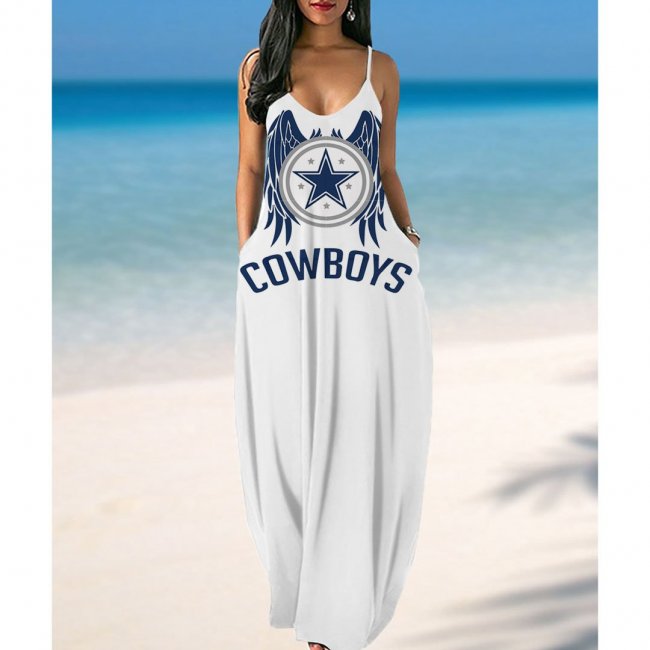 Women's Dallas Cowboys Printed Pockets Halter Dress