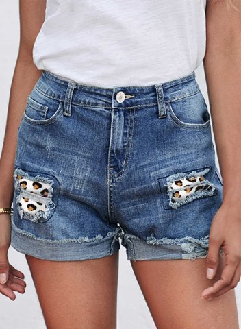Women's Jeans Pocket Cut-out Slim Leopard Mid Waist Daily Short Jeans
