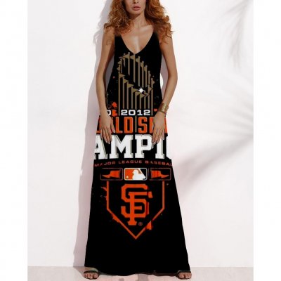 Women's Summer SAN FRANCISCO GIANTS Fan Print V-neck Sleeveless Loose Long A-line Dress