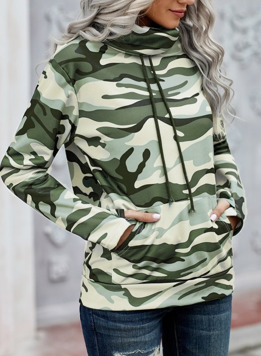 Camo Pocket Turtleneck Casual Sweatshirt