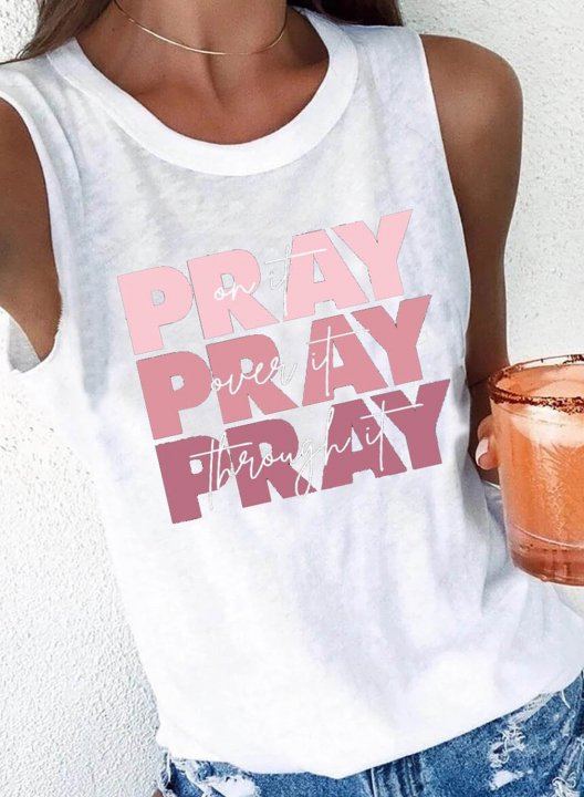 Women's Tank Tops Letter Pray Sleeveless Round Neck Stylish Daily Tank Top