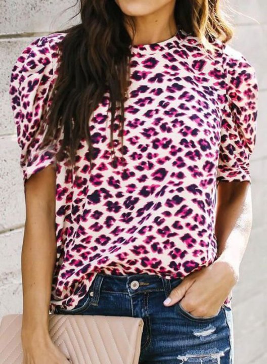 Women's T-shirts Leopard Print Short Sleeve Round Neck Daily T-shirt