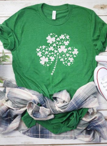 Women's St.Patrick's Day T-shirts Shamrock Print Short Sleeve Round Neck Daily T-shirt