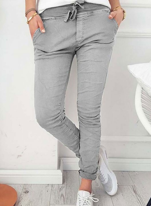 Women's Joggers Slim Solid Mid Waist Pocket Drawstring Daily Casual Pants