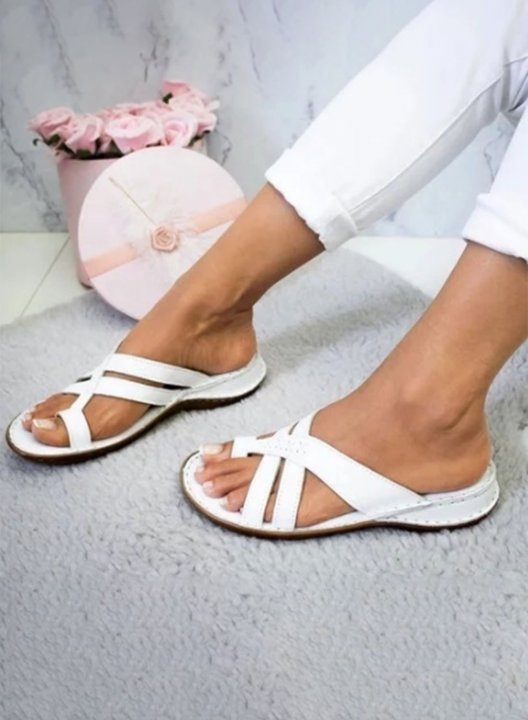 Women's Slippers Solid PU Leather Woven Casual Daily Summer Slippers